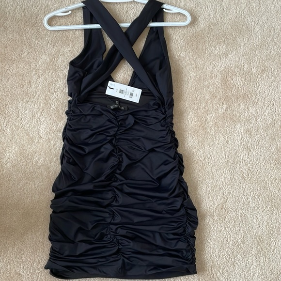 NWT dynamite deep neck ruched bodycon black dress - Picture 3 of 8